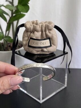 Gucci Sterling 925 Silver Script Cuff Bracelet "Blind for Love"
